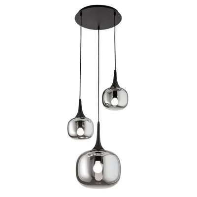 Sospensione in metallo con 3 diffusori in vetro grigio fumè, lampadine E27, 39x150cm