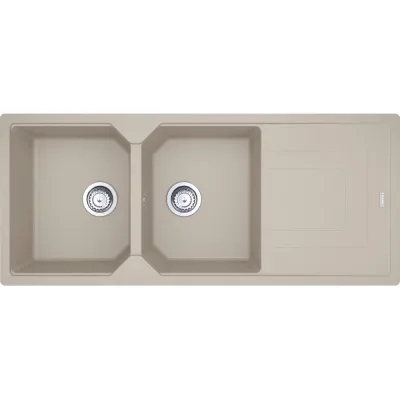 Franke: Lavello due vasche con gocciolatoio Urban Incasso UBG 621 114.0686.784 finitura fragranite sahara da 116x50 cm