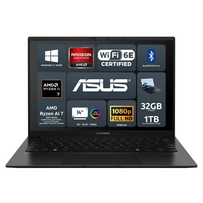 ASUS Zenbook 14 OLED UM3406KA-PP147W AMD Ryzen AI 7 350 32GB AMD Radeon Graphics SSD 1TB 14'' 3K Win11 Tastiera retroilluminata
