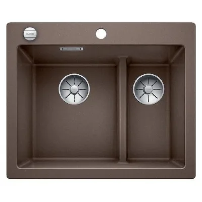 Blanco Lavello una vasca SX con vaschetta PLEON 6 Split 1521698 finitura caffè da 61.5x51 cm - Sopratop