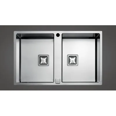 Fulgor Lavello filo e semifilo a due vasche P2B 7651 QA F-SF finitura acciaio inox da 76.5x51 cm