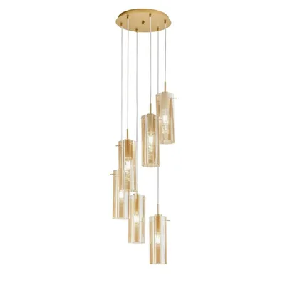 Lampadario a sospensione oro in vetro, 6 diffusori, stile contemporaneo, 150x35cm
