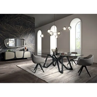 Ozzio Tavolo fisso Papillon art. T253 con struttura in legno massello e piano a scelta da 240x120 cm