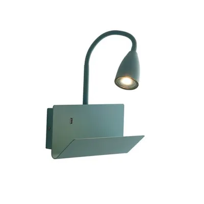Applique da parete verde in metallo con mensola, 1 luce GU10, presa USB, 23x49cm
