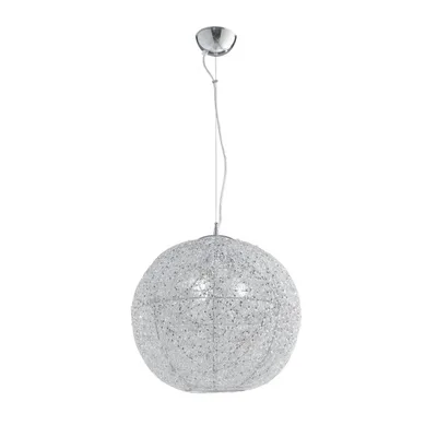 Lampadario a sospensione in alluminio cromato e cristalli, 3 luci E27, 45x120cm