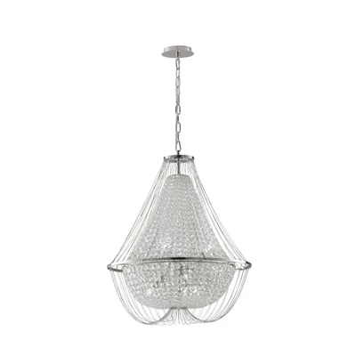 Lampadario a sospensione in metallo e cristalli K9 cromato, 6 luci E14, 60x120cm