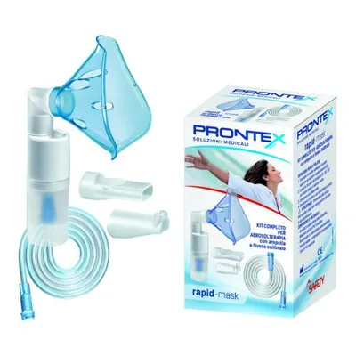 Prontex Rapid Mask Per Aerosolterapia Con Ampolla Plastica + Maschera Per Adulti + Tubo Pressione +Accessorio Nasale + Boccheruola