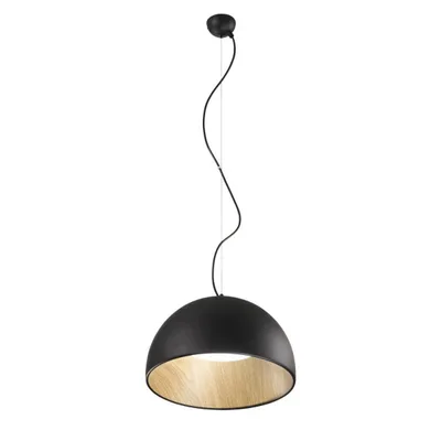 Lampada a sospensione led in metallo CCT forma sferica Effetto Legno Nero 181x35cm