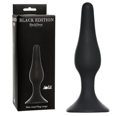 Plug anale Lola Games Slim Large silicone nero 12,5 cm ventosa Black Edition