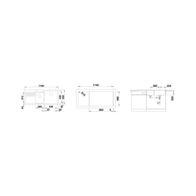 Blanco Lavello una vasca con gocciolatoio dx NAYA 8 S 1527314 finitura grigio vulcano da 116x50 cm - Sopratop