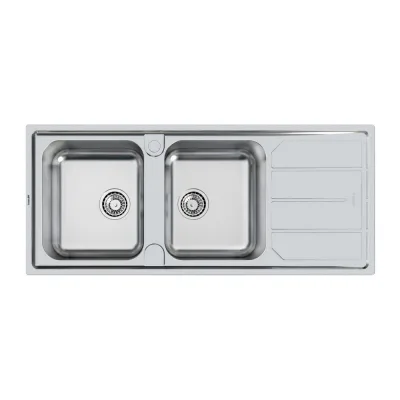 Foster Lavello due vasche con gocciolatoio a destra 5812 062 finitura acciaio inox da 116x50 cm