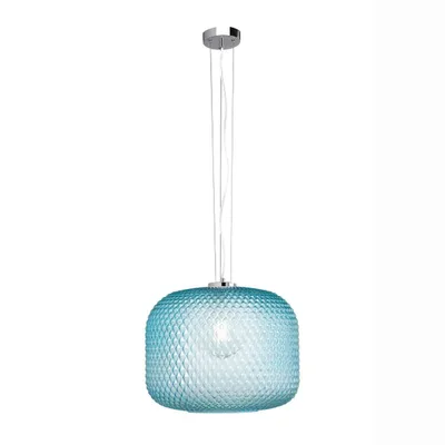 Lampadario elegante in vetro cristallo blu turchese, lampadina E27, 40x150cm