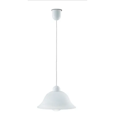 Lampadario a sospensione in vetro con bordo decorato bianco, 1 luce E27, 31x120cm