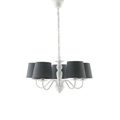 Lampadario a sospensione in metallo bianco con paralume in tessuto grigio, 5 luci E14, 56x100cm