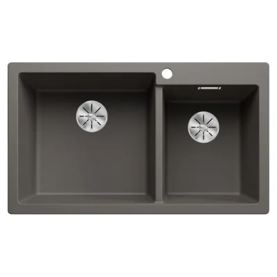 Blanco Lavello due vasche (vasca grande sx) PLEON 9 Satin Gold 3527639 finitura grigio vulcano da 86x50 cm - Sopratop
