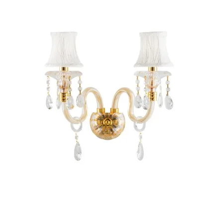 Applique elegante bianco e oro in cristallo, 2 luci E14, 40x37cm