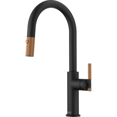 Franke: Miscelatore monocomando con doccetta estraibile Maris Stripes J 115.0747.674 finitura nero opaco/rame