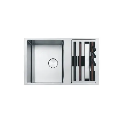 Franke: Lavello una vasca con vano accesorio reversibile Box Center BWX 120-41-27 122.0579.553 finitura inox satinato da 82x5