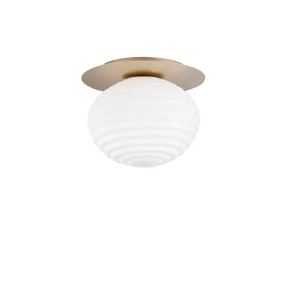 Plafoniera in metallo oro satinato e vetro soffiato bianco, una lampadina E27, 35x28cm
