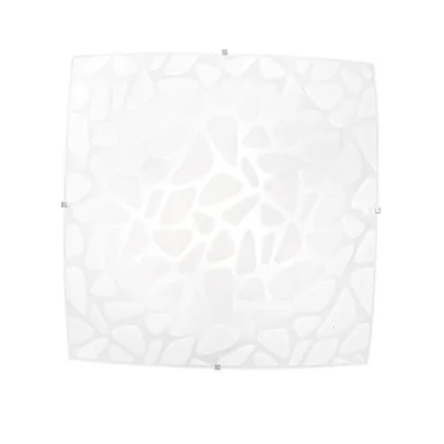 Plafoniera in vetro bianco satinato, decorazione a sassi, 3 luci E27, 40x40cm
