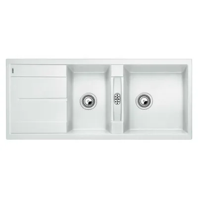 Blanco Lavello due vasche con gocciolatoio METRA 8 S 1513064 finitura bianco da 116x50 cm - Sopratop