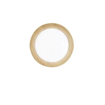 Plafoniera circolare in metallo e acrilico bianco, interno legno, 1 LED 35W, CCT, 50x50cm