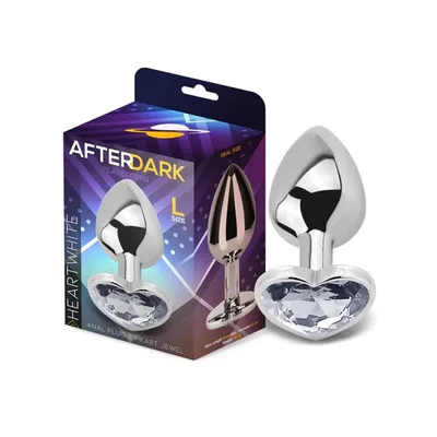 Plug anale AfterDark Heart White L 9 cm Ø 4 cm metallo gioiello cuore bianco