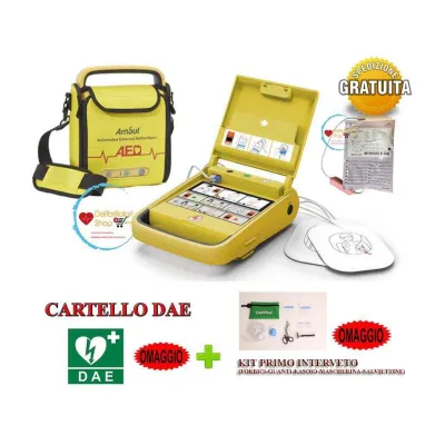 Defibrillatore Semi Automatico AMOUL I3 con Elettrodi Adulti, Pediatrici, Cartello DAE e Kit Primo Intervento "OMAGGIO"