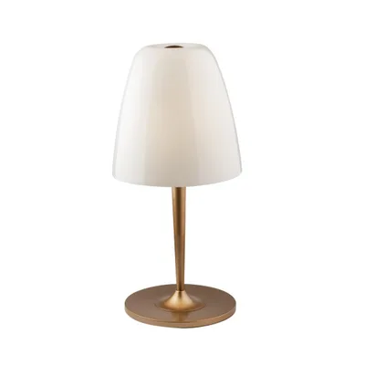 Lampada da tavolo bianca e oro in vetro soffiato, lampadina E27, 28x56cm