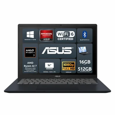 ASUS Vivobook 14 M1407KA-LY053W AMD Ryzen AI 7 350 AMD XDNA NPU 16GB AMD Radeon Graphics SSD 512GB 14'' WUXGA Win11 Home