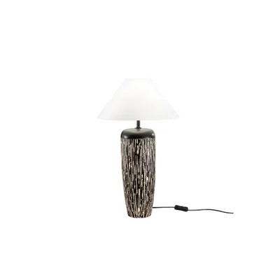 Lampada da tavolo in ceramica marrone e avorio, 1 luce E27, 35x61cm