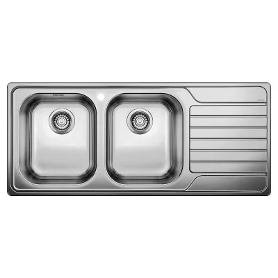 Blanco Lavello due vasche con gocciolatoio dx DINAS 8 S 1328107 in acciaio inox da 116x50 cm - Sopratop
