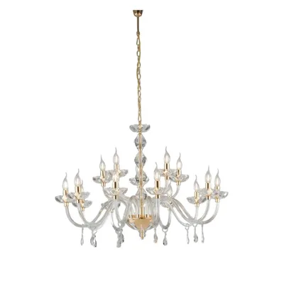 Lampadario luxury a sospensione oro in cristallo, 15 luci E14, 94x140cm