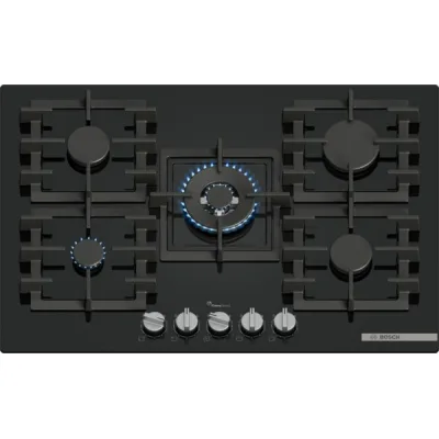 Bosch Piano cottura a gas PPQ7A6I40 in vetro temperato nero da 75 cm - Serie 6