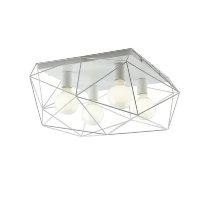 Plafoniera geometrica in metallo bianco, 4 luci E27, 62.5x26.5cm