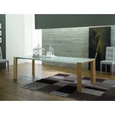 Zamagna Tavolo allungabile Movie T1163 con gambe in legno massello laccato bianco e piano in vetro extra bianco da 160x90 cm