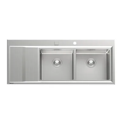 Foster Lavello due vasche con gocciolatoio a sinistra 4503 051 finitura acciaio inox da 117.3x51.3 cm