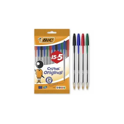 Bic Cristal Original 15+5 Conf. 20 Penne a Sfera Punta Rotonda 1,0mm Linea 0,4mm