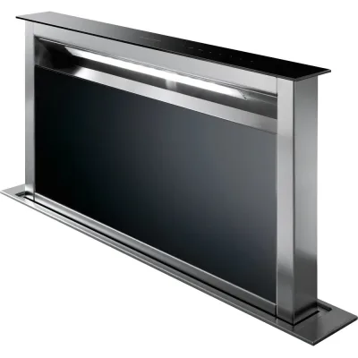 Faber Cappa downdraft FABULA BK 90 RB 110.0360.581 + 110.0360.483 finitura inox e vetro nero da 90 cm - Con motore