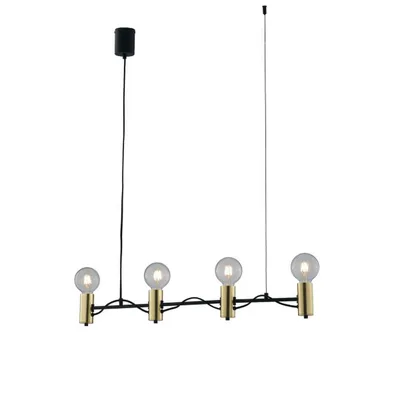 Lampadario a sospensione minimal oro e nera in metallo e tessuto, 4 luci E27, 92x140cm