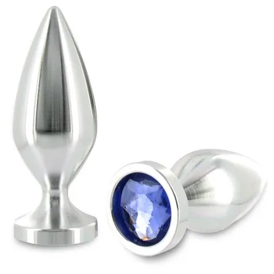 Plug anale metallo gemma blu viola Medium 8,9 cm base larga sex toy