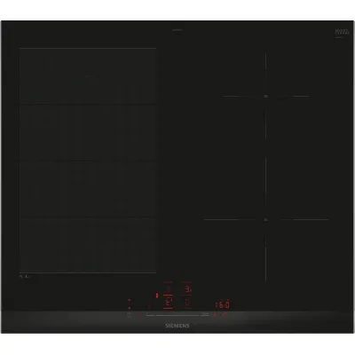Siemens Piano cottura a induzione EX675HEC1E in vetroceramica nero con cornice inox da 60 cm