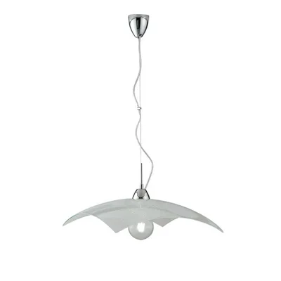 Lampadario a sospensione in vetro curvato bianco, con decoro graniglia, 1 luce E27, 45x110cm