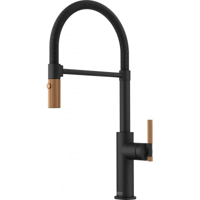 Franke: Miscelatore monocomando con doccetta estraibile Maris Stripes Semi-Pro 115.0747.680 finitura nero opaco/rame