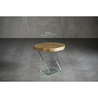 Altacorte Tavolino Leaf 02 con struttura in vetro e piano in legno da 50x52.5 cm