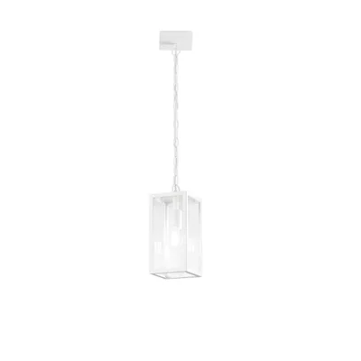 Sospensione per esterni bianca in metallo e vetro, 1 luce E27, 13x116cm