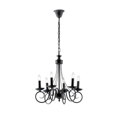 Lampadario a sospensione classico in metallo antracite, 6 luci E14, 50x120cm