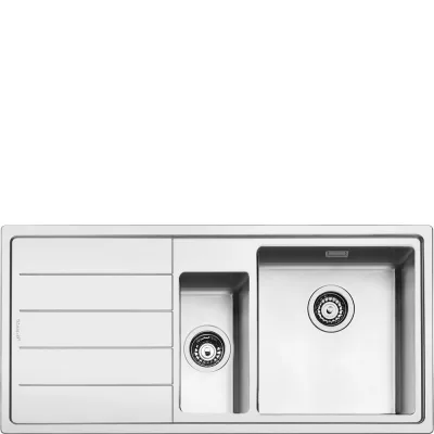 Smeg S Lavello una vasca con vaschetta e gocciolatoio sx LFT102S finitura acciaio inox da 87x51 cm - Filotop/Flat