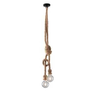 Lampadario a sospensione in metallo con cavo in corda di canapa, 2 luci E27, 10x150cm