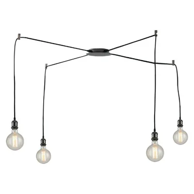 Lampadario a sospensione in tessuto con portalampada in alluminio rame, 4 luci E27, 250cm